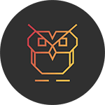 Logo de la chouette agence representant une chouette orange et jaune sur fond noir